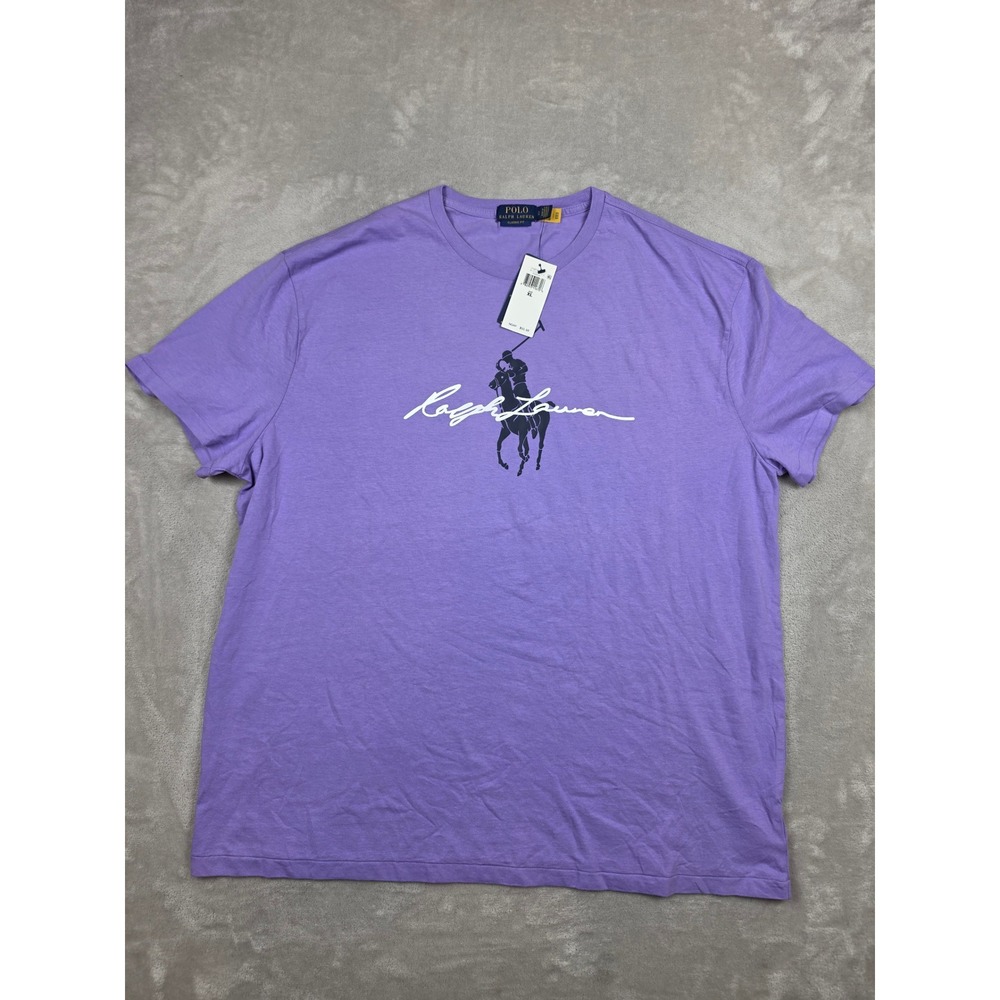 Polo Ralph Lauren T-Shirt Mens XL Purple Classic Fit Big Pony Script Graphic